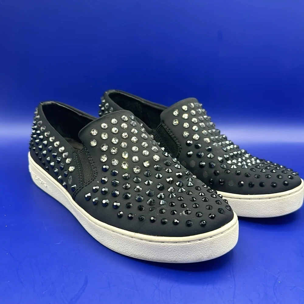 Michael Kors Keaton Sneakers Womens Sz 7M Black Black Crystal Rhinestone Slip On